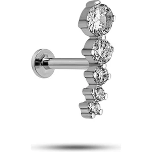 925 Ayar Gümüş Rodyumlu Minimal Süzme Beş Taşlı Tragus Piercing Küpe