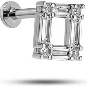 925 Ayar Gümüş Rodyumlu Minimal Baget Taşlı Dörtgen Tragus Piercing Küpe