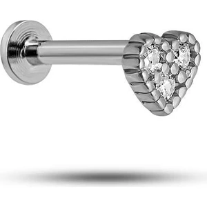 925 Ayar Gümüş Rodyumlu Minimal Üç Zirkon Taşlı Kalp Tragus Piercing Küpe
