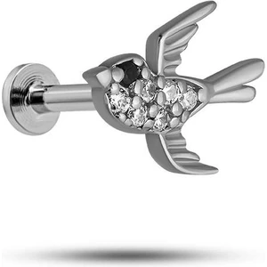 925 Ayar Gümüş Rodyumlu Minimal  Zirkon Taşlı Kırlangıç Tragus Piercing Küpe