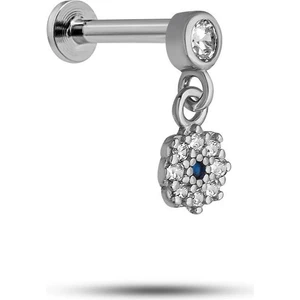 925 Ayar Gümüş Rodyumlu Minimal Sallantılı Çiçek Tragus Piercing Küpe