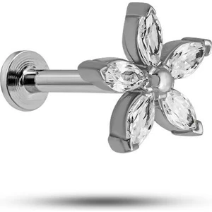 925 Ayar Gümüş Rodyumlu Minimal Kır Çiçeği Tragus Piercing Küpe