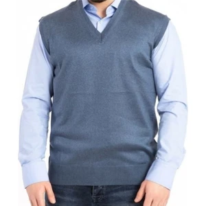 Mihman Butik Erkek İndigo Mavi Ince Yün Örgü Triko V Yaka Süveter