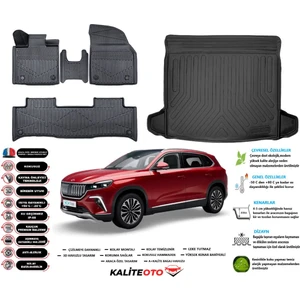 Ko Kaliteoto Togg T10X 2025 Model Esnek Bagaj Havuzu Araca Özel Siyah Paspas Takımı
