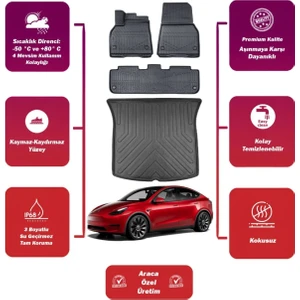 Ko Kaliteoto Tesla Y 2023 Model Bagaj Havuzu+4d Araca Özel Havuzlu Paspas Takımıı Maxii
