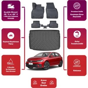 Ko Kaliteoto Volkswagen Polo 2023 Model Üst Bagaj Havuzu+4d Araca Özel Havuzlu Paspas Takımıı Maxii