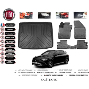 Ko Kaliteoto Fiat Egea Cross 2023 Model  Uyumlu 3D Bagaj Havuzu+4d Havuzlu Paspas Setii