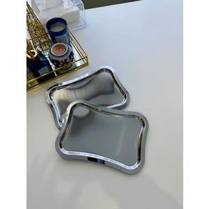 Glow Ay 2'li Paslanmaz Çelik Fiyonk Model Gümüş Servis ,çay ,kahve ,ikramlık Sunum Tepsisi