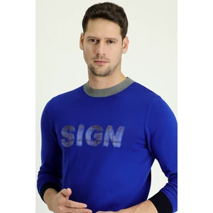 Bisiklet Yaka Slim Fit Dar Kesim Desenli Pamuklu Triko Kazak