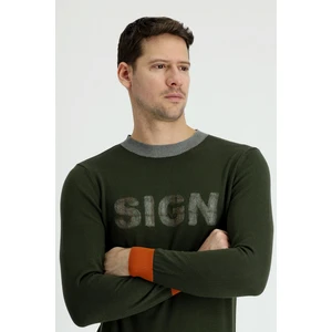 Bisiklet Yaka Slim Fit Dar Kesim Desenli Pamuklu Triko Kazak