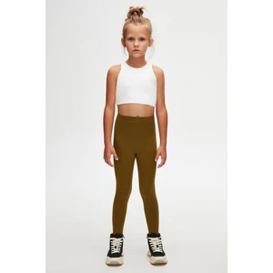 Zeytin Yeşili Basic Kız Çocuk Yazlık Tayt