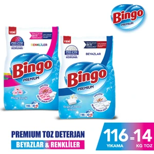 Bingo Premium Toz Çamaşır Deterjanı 7 Kg Renkli + Bingo Premium Toz Çamaşır Deterjanı 7 Kg Beyaz