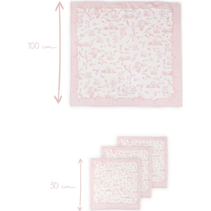Atelier Babbi Müslin Bebek Örtüsü ve 3’lü Ağız Bezi Seti - Toile De Jouy / Pembe