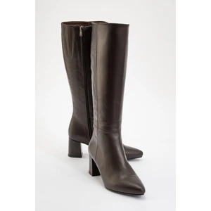 Sejas Kahverengi Deri Kadın Topuklu Çizme