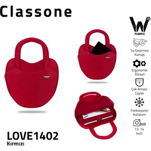 LOVE1402 13-14 Inch WTXPro Su Geçirmez Kumaş, Macbook,Mac Air Laptop El ve Omuz Çantası - Kırmızı