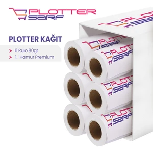 PlotterSarf® 1.Hamur Premium Opak 80 gr Plotter Çizim Kağıdı 91.4cm x 50mt 6 Rulo
