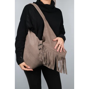 Rosalın Kum  Deri Süet Püsküllü Kadın Omuz Çantası
