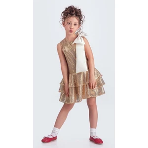 Mnk Baby & Kids Yaka Fiyonk Pul Payet Kumaşlı Kız Çocuk Abiye Elbise M00702