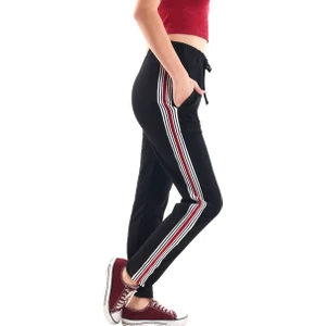 Asn Concept Siyah Renk Pamuklu Kumaş Şeritli Kadın Eşofman Altı (Büyük Beden Seçeneğiyle)