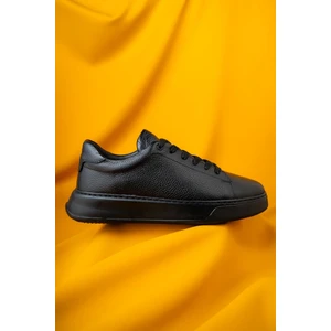 Siyah Casual Bağcıklı Deri Sneakers