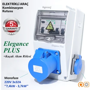 Elegance Plus, Monofaze Elektrikli Araç Kombinasyon Kutusu, Tesla Blue Adaptöre Uyumlu +Kaçak Akım Röle 3X32A + 1X16A - Schneider Marka Sigorta Grubu