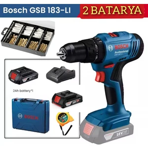 Gsb 183 Li Çift Bataryalı Darbeli Akülü Vidalama, Bosch 173 Parça Matkap Ucu Seti ve Metre
