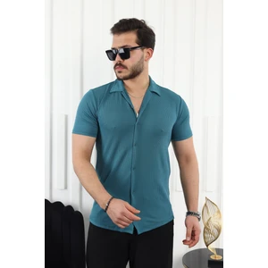 Erkek Yazlık Likralı Slim Fit Gömlek Yaka Kısa Kollu Gömlek
