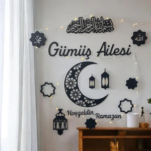 "kişiselleştirilebilir Hoşgeldin Ramazan LED Işıklı Ahşap Duvar Süsü | Aile Ismi ile Özel Tasarım"
