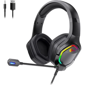 HT403 3.5mm Jack + USB Kablolu Kulak Üstü RGB Aydınlatmalı Gaming Kulaklık Siyah