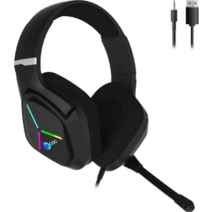 HT406 3.5mm Jack+ USB Kulak Üstü RGB LED Aydınlatmalı Kablolu Gaming Kulaklık Siyah