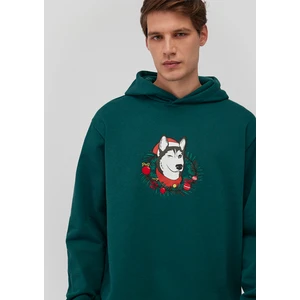 Yılbaşı Köpek Baskılı Yeşil Sweatshirt 0S10296-81962