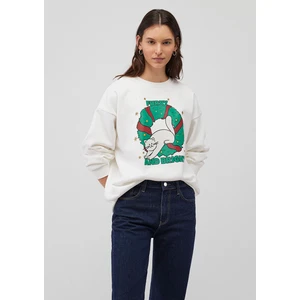 Yılbaşı Kedi Baskılı Beyaz Sweatshirt 1S10332-70057