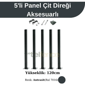 120CM Antrasit Panel Çit Direği Aksesuarlı (5 Adet)