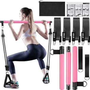 4 Lastikli Kaliteli Pilates Bar Egzersiz Çubuğu Ayarlanabilir Zorluk Evde Spor Squat Kademeli Çantalı Kolay Kurulum