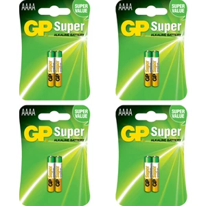 Gp Batteries 25A Süper Alkalin LR8D425/E96/AAAA Boy Incenin Incesi Pil, 1.5 Volt, 4 Kart 8 Adet Pil