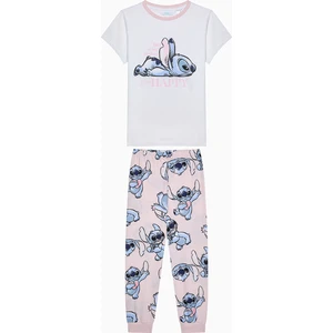 Pamuklu Kız Çocuk Stitch Optik Beyaz Pamuklu Pijama Takımı - Stitch Koleksiyonu