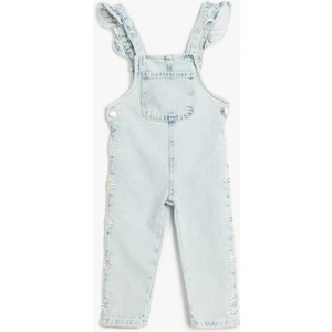 Pamuklu Cep Detaylı Askılı Denim Salopet Tulum