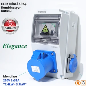 Elegance, Monofaze Elektrikli Araç Kombinasyon Kutusu, Tesla Blue Adaptöre Uyumlu, 3X32A + 1X16A - Schneider Marka Sigorta Grubu