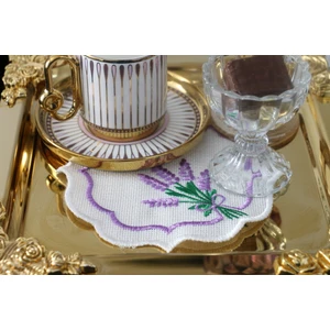 PLT Design 6'lı Lavanta Desenli Linen Keten Kahve Yanı Kokteyl Sunum Peçetesi