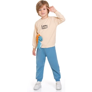 Dinazor Figürlü Yazı Baskılı Mavi Renk Erkek Çocuk Ikili Takım