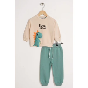 Dinazor Figürlü Yazı Baskılı Çağla Yeşili Renk Erkek Çocuk Ikili Takım