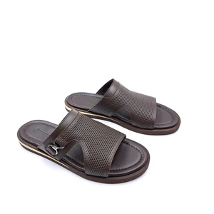 Hammer Jack Puglia H2508 Hafif Tasarım Konfor Hasır Desen Baskı Hakiki Deri Kahverengi Erkek Terlik