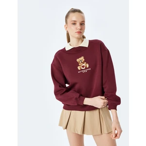 Ayı Nakışlı Uzun Kollu Bisiklet Yaka Oversize Sweatshirt