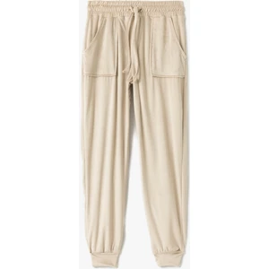 Cepli Beli Bağlamalı Jogger Kadife Pijama Altı