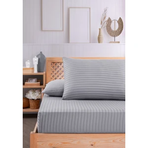 Pamuklu Çizgili Saten Tek Kişilik Lastikli Çarşaf Seti 100 x 200 cm 30  cm  1 Adet Yastık Kılıfı