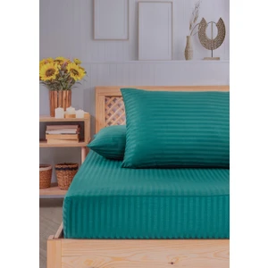 Pamuklu Çizgili Saten Tek Kişilik Lastikli Çarşaf Seti 100 x 200 cm 30  cm  1 Adet Yastık Kılıfı