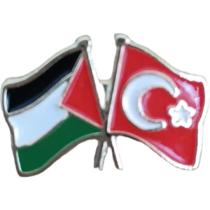 Türkiye ve Filistin Bayarkları Simgesi Altın Renkli Özel Tasarımlı Unisex Yaka Rozeti  A300030