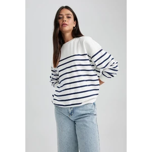 Relax Fit Bisiklet Yaka Çizgili İnce Sweatshirt A9255AX23WN