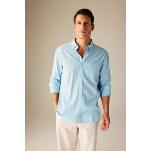 Regular Fit Polo Yaka Keten Karışımlı Uzun Kollu Gömlek M9437AZ23SM