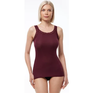 Kadın Bordo Micro Modal Kalın Askılı Dantelli Atlet 1018